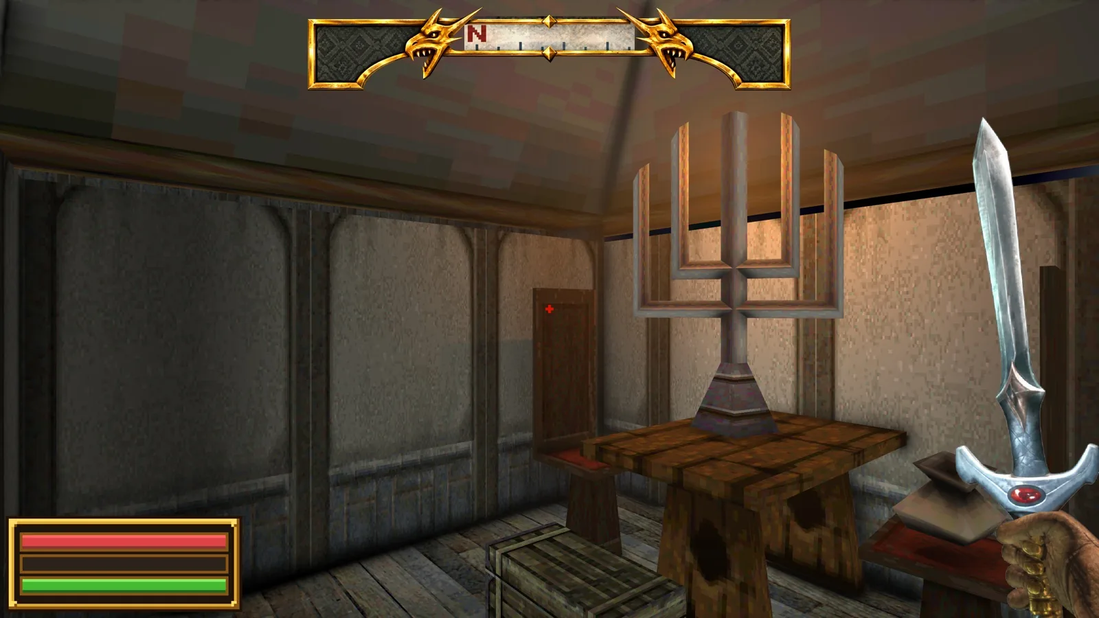Modern lighting: warm torchlight, soft shadows